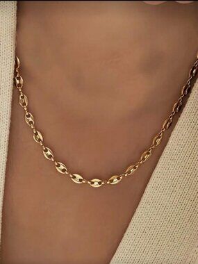 Gold Plated Stainless Steel Coffee Bean Link Necklace